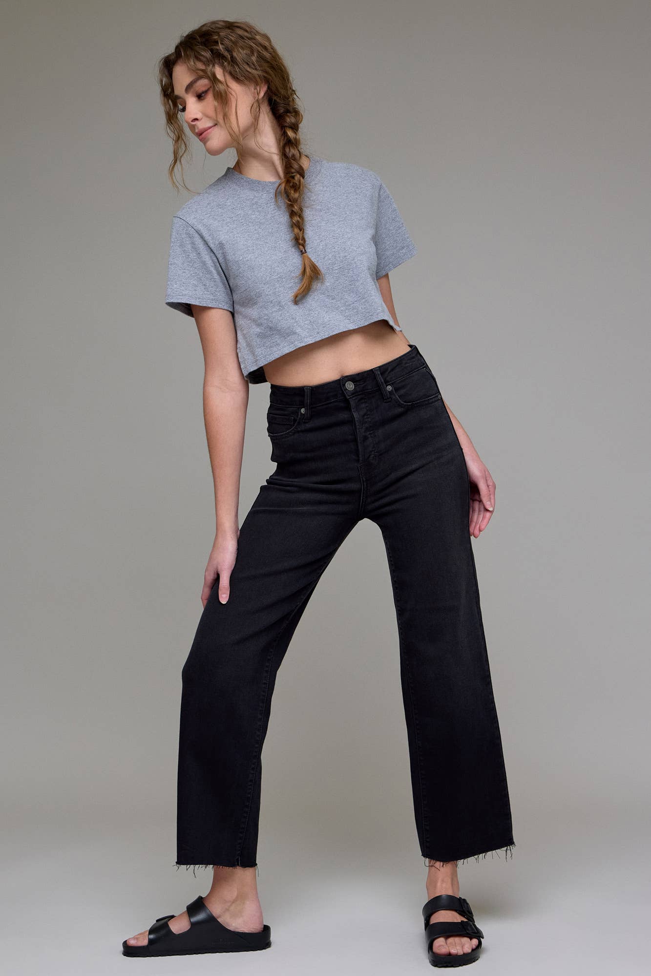 Hidden Jeans Black Wide Straight With Distressed Hem