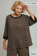 Plus Size Leopard Velvet Blend 3/4 Raglan Sleeve Top