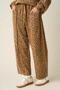 Leopard Print Seam Detail Pull On Barrel Pants