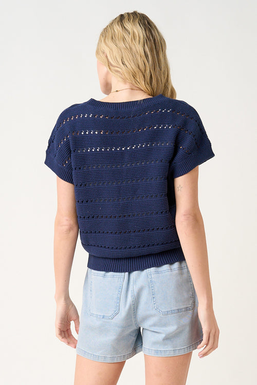 American Flag Patch Short Sleeve Knit Sweater Top
