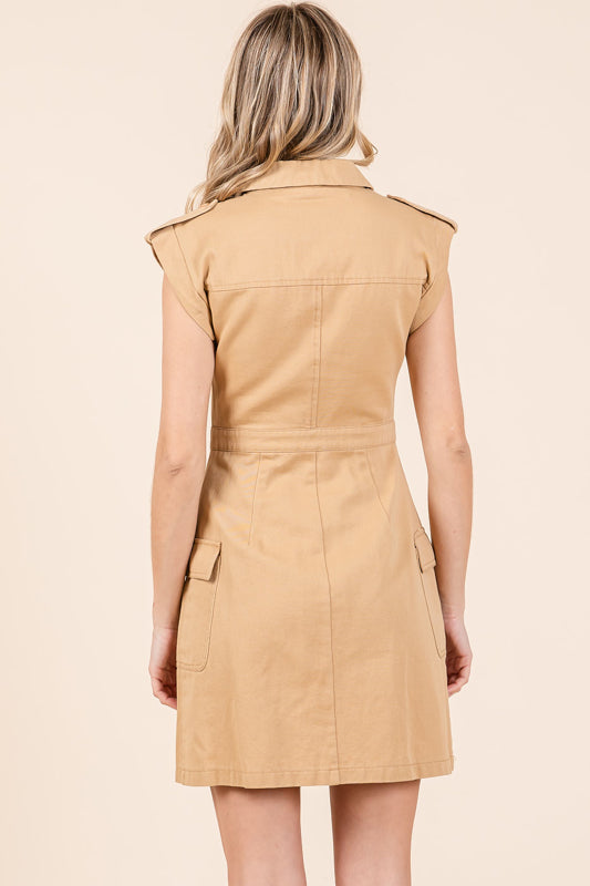 Cargo Pocket Zipper Mini Dress