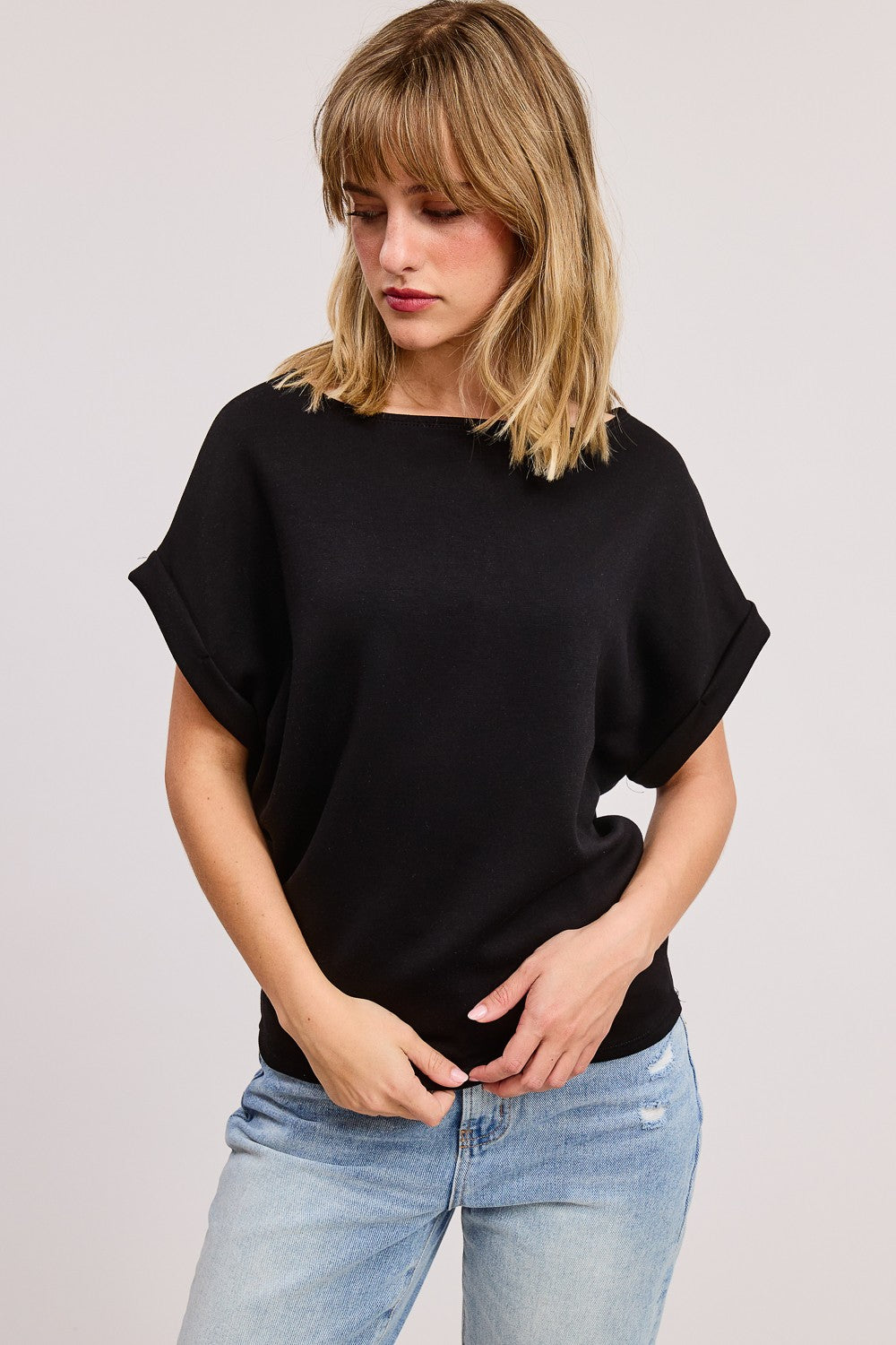 Cuff Sleeve Dolman Scuba Top