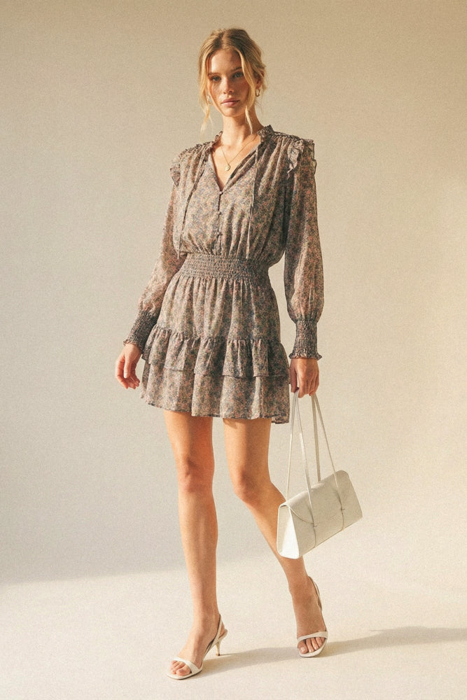 Ditsy Floral Shirred Waist Mini Dress