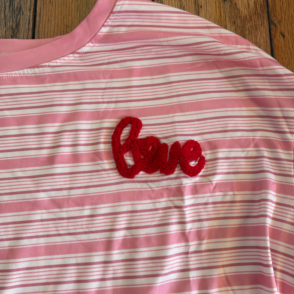 Striped Pink Love Embroidered Long-Sleeve T-shirt