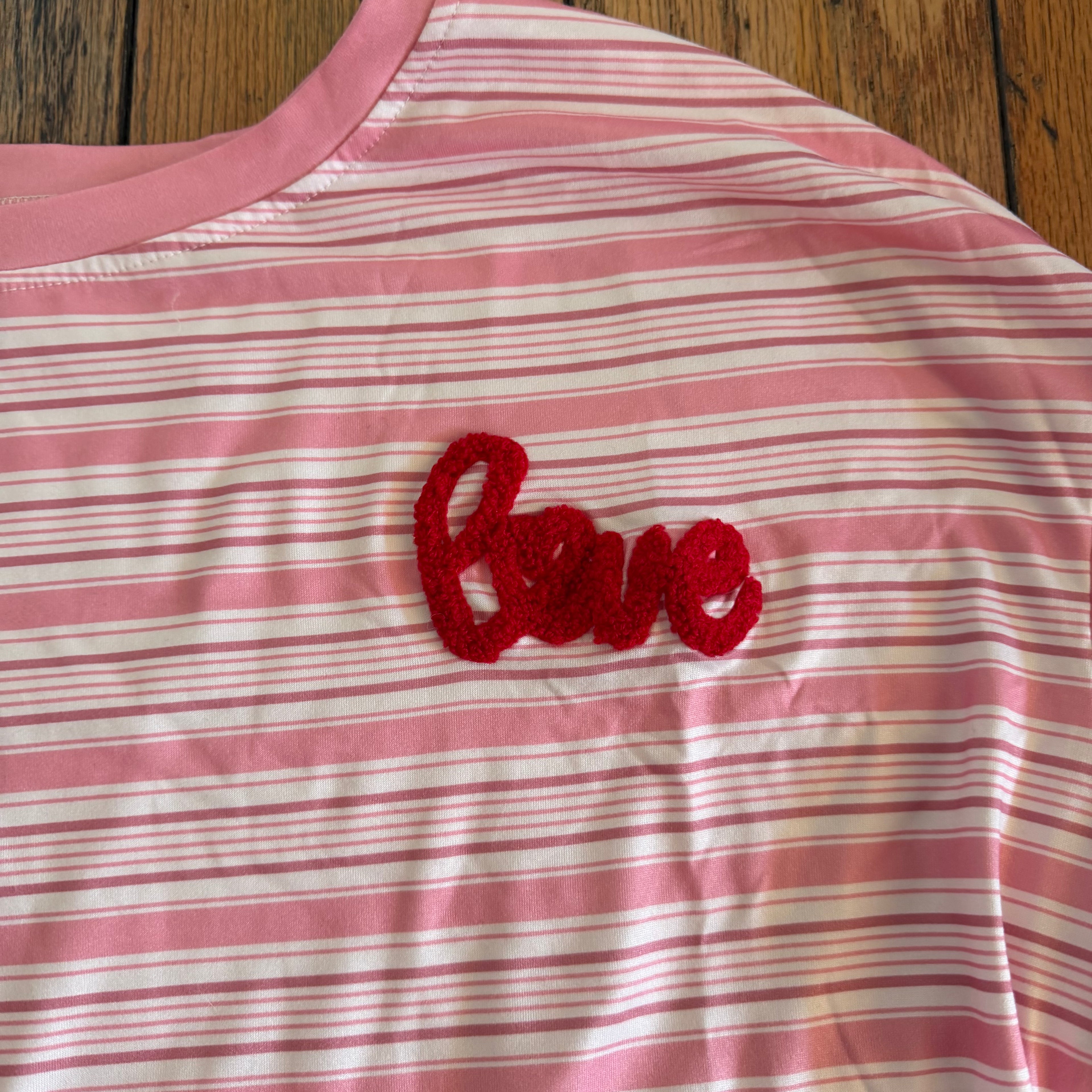 Striped Pink Love Embroidered Long-Sleeve T-shirt