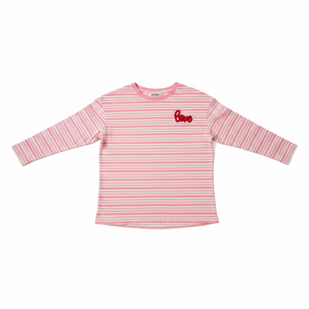 Striped Pink Love Embroidered Long-Sleeve T-shirt