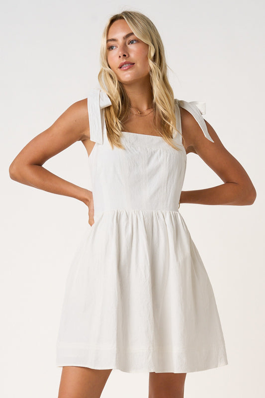 Game Day Contrast Stitch Tie Shoulder Mini Dress