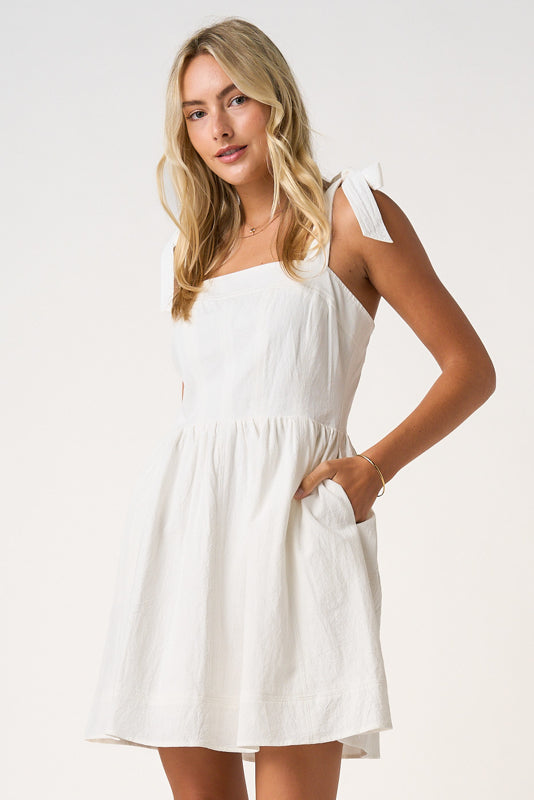 Game Day Contrast Stitch Tie Shoulder Mini Dress