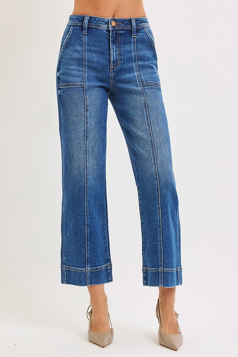 High Rise Crop Straight Front Seam Detailed Jeans