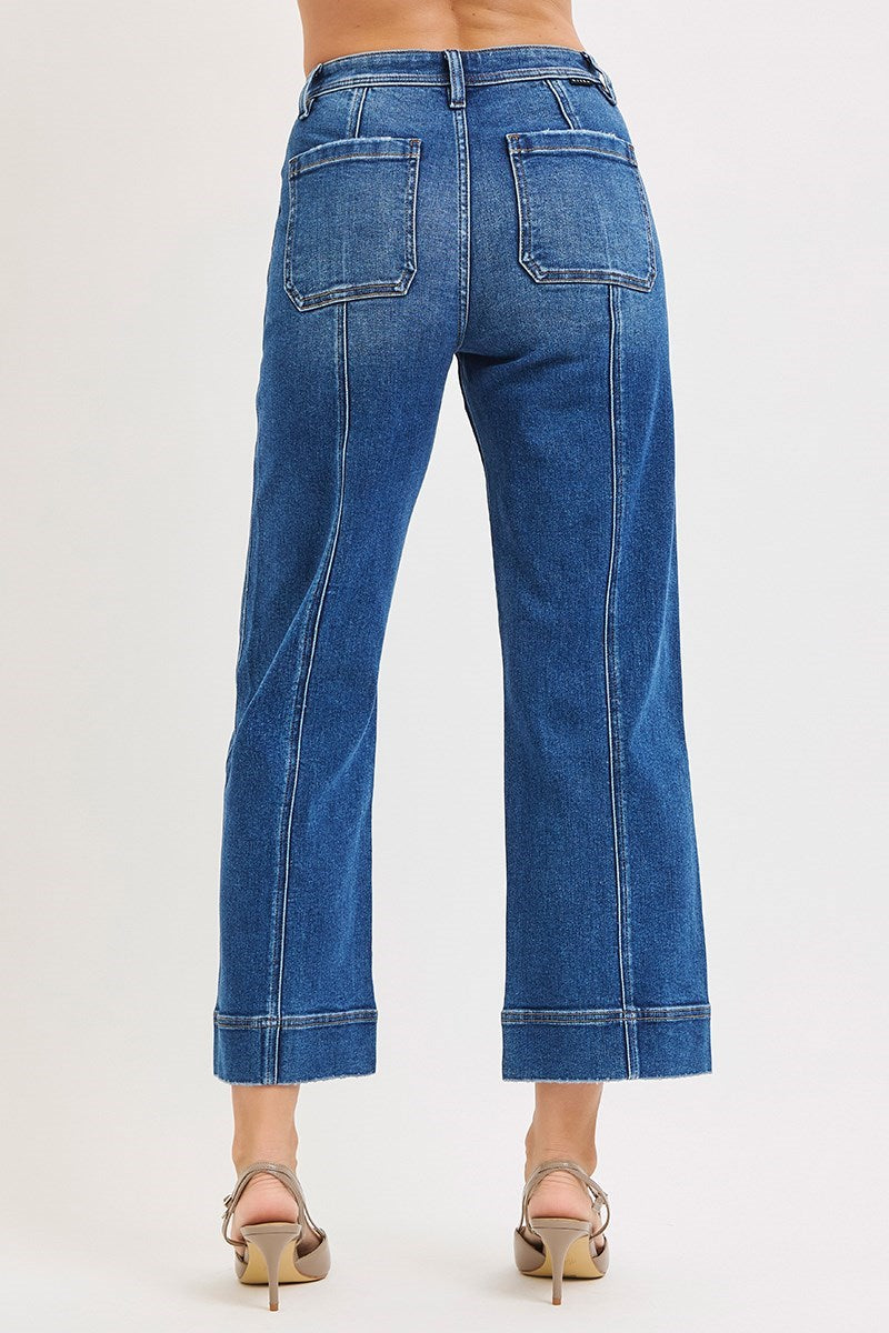 High Rise Crop Straight Front Seam Detailed Jeans