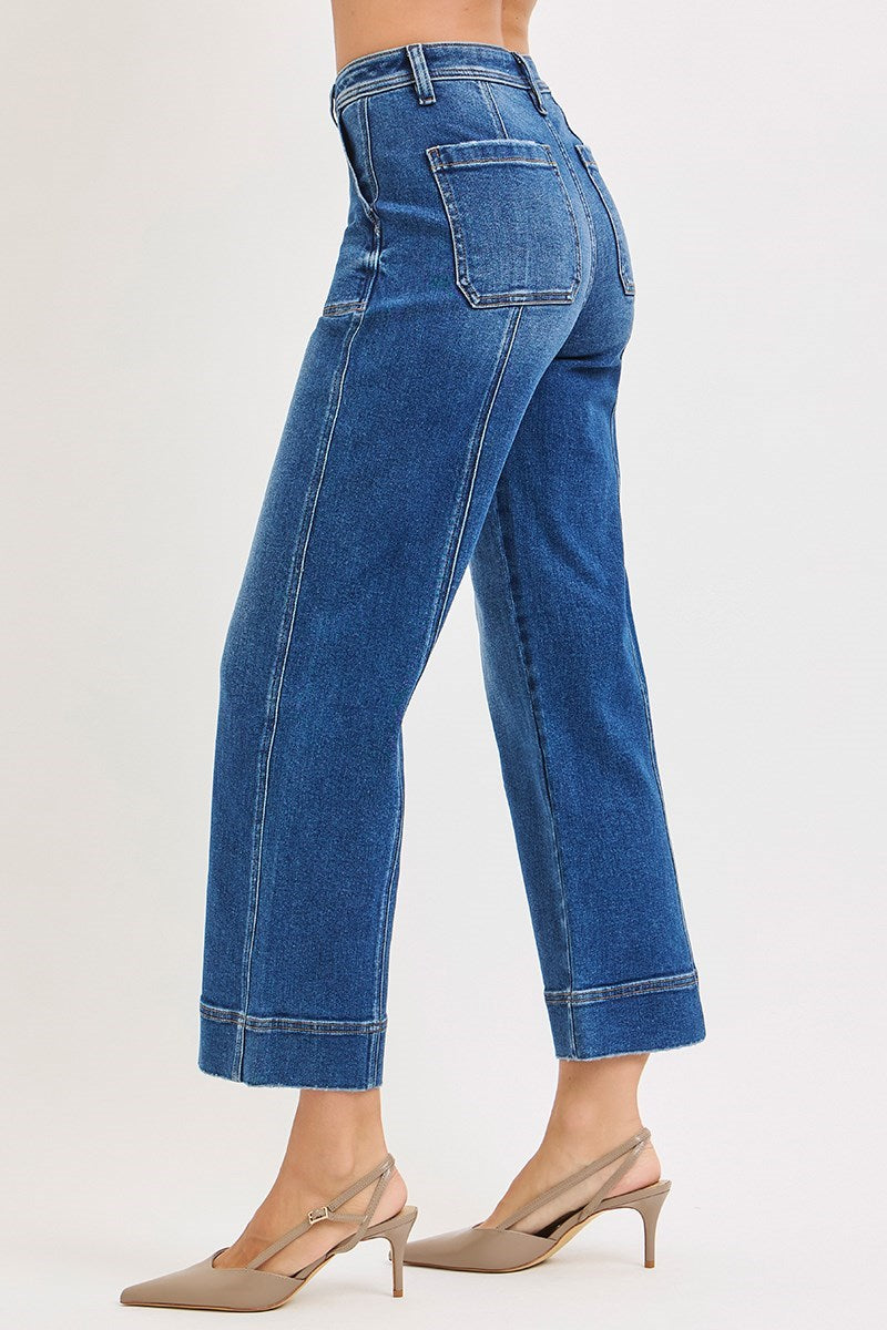 High Rise Crop Straight Front Seam Detailed Jeans