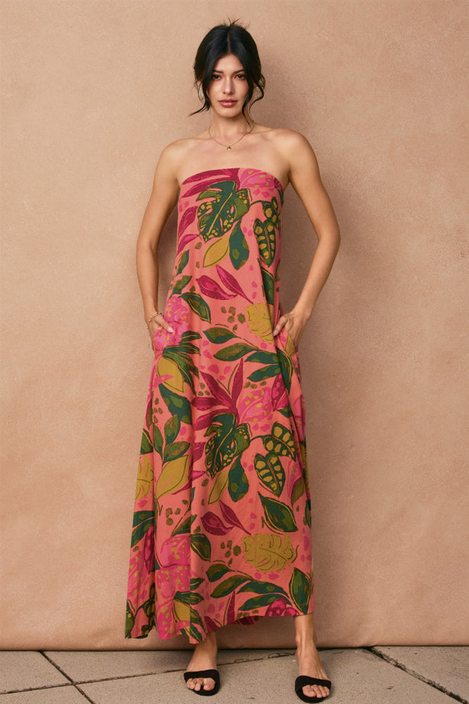 Just Like Paradise Strapless Tie Back Maxi Dress