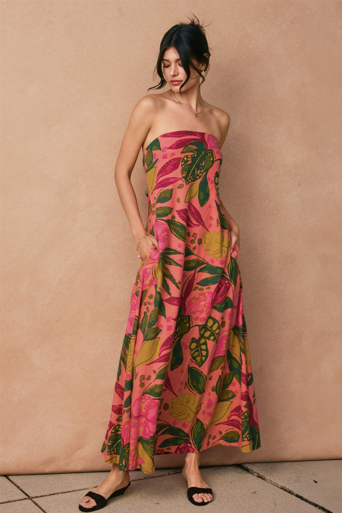 Just Like Paradise Strapless Tie Back Maxi Dress