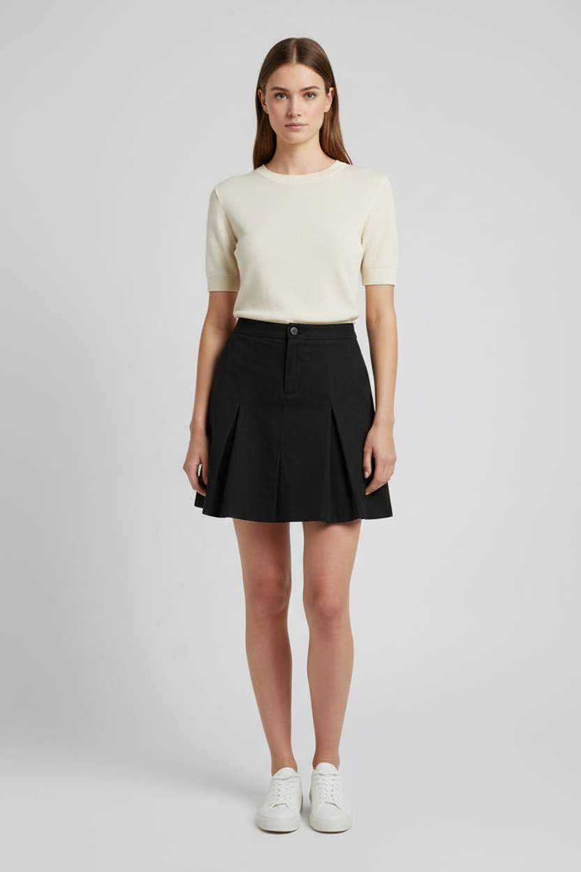 Pleated Denim Skort