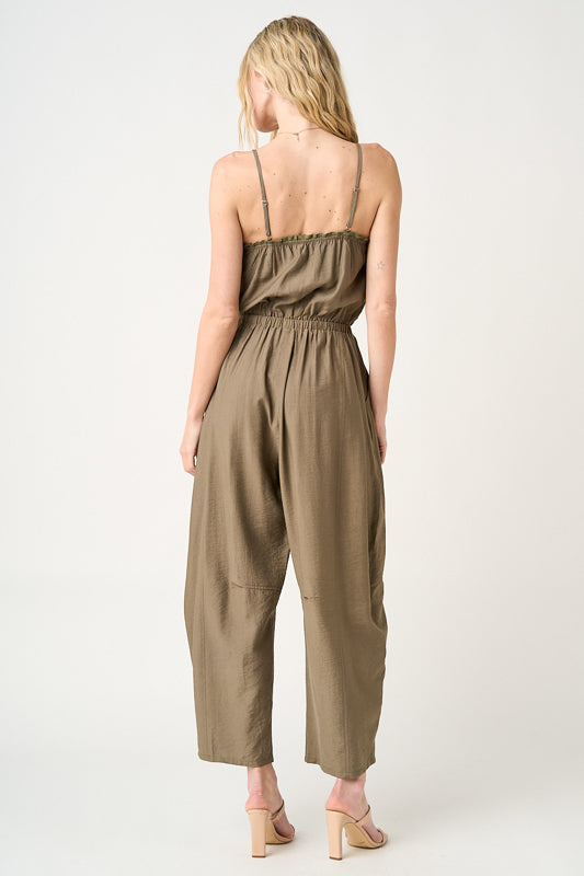Lace Detail Sleeveless Barrel Leg Jumpsuit