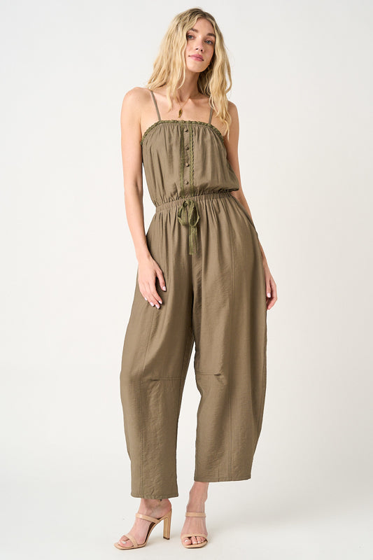 Lace Detail Sleeveless Barrel Leg Jumpsuit