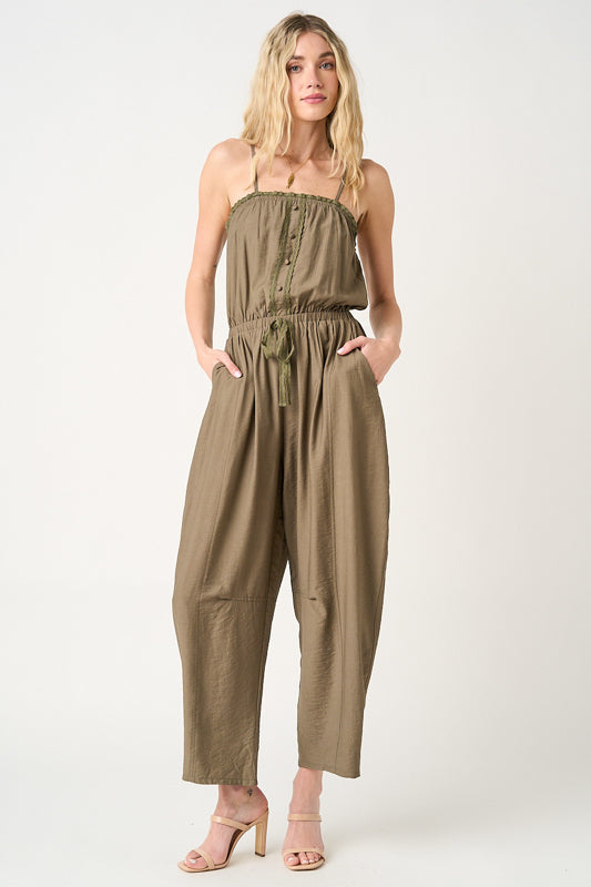 Lace Detail Sleeveless Barrel Leg Jumpsuit