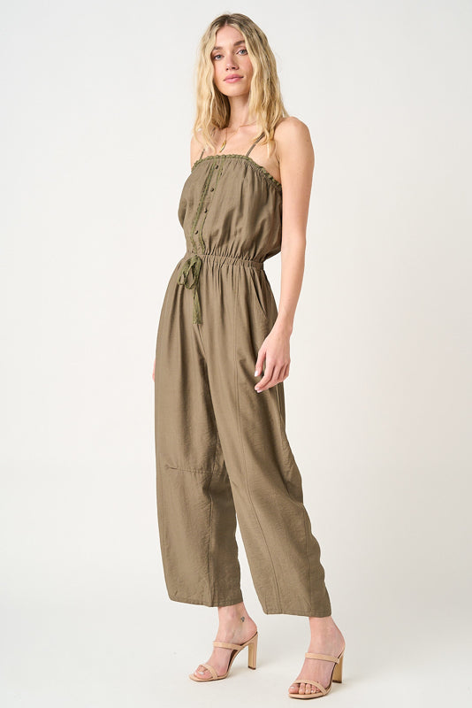 Lace Detail Sleeveless Barrel Leg Jumpsuit