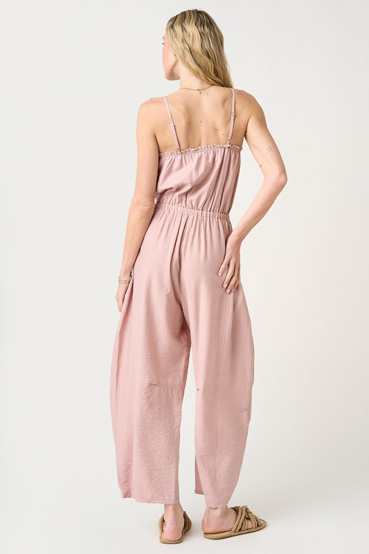 Lace Detail Sleeveless Barrel Leg Jumpsuit