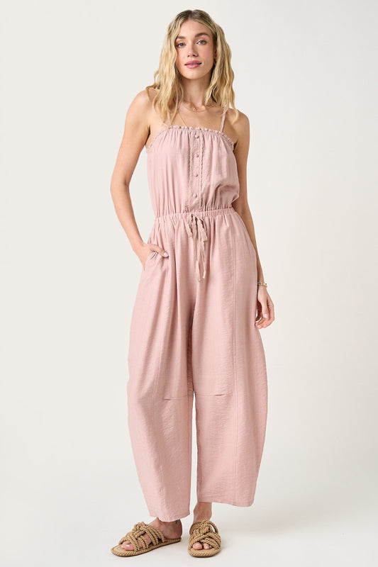 Lace Detail Sleeveless Barrel Leg Jumpsuit