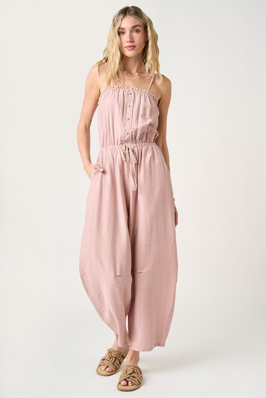 Lace Detail Sleeveless Barrel Leg Jumpsuit