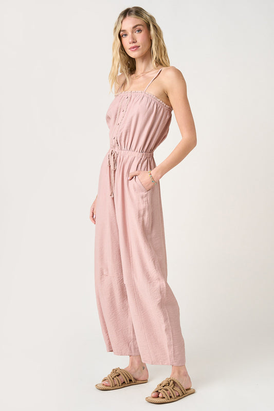 Lace Detail Sleeveless Barrel Leg Jumpsuit