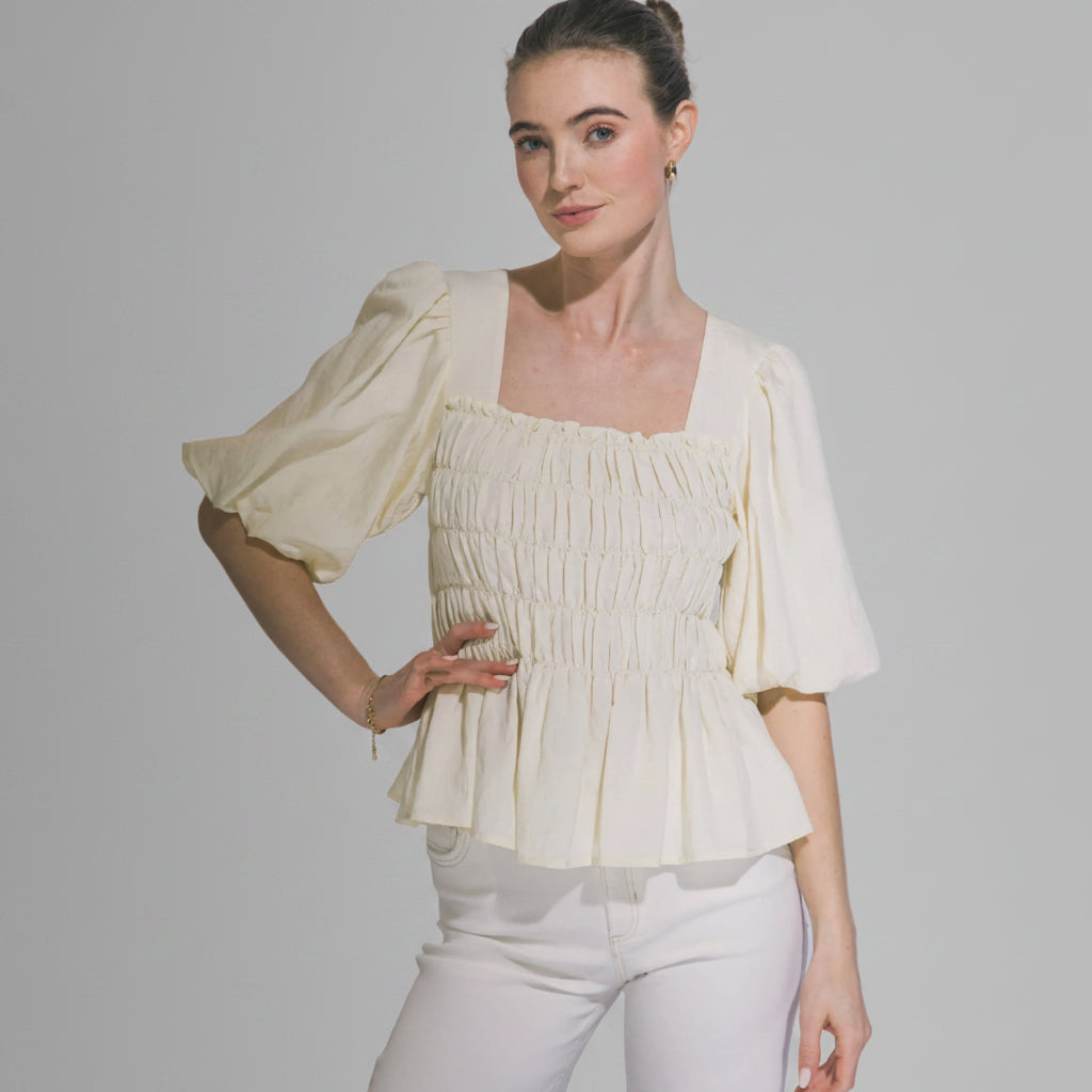Puff-Sleeve Peplum Top