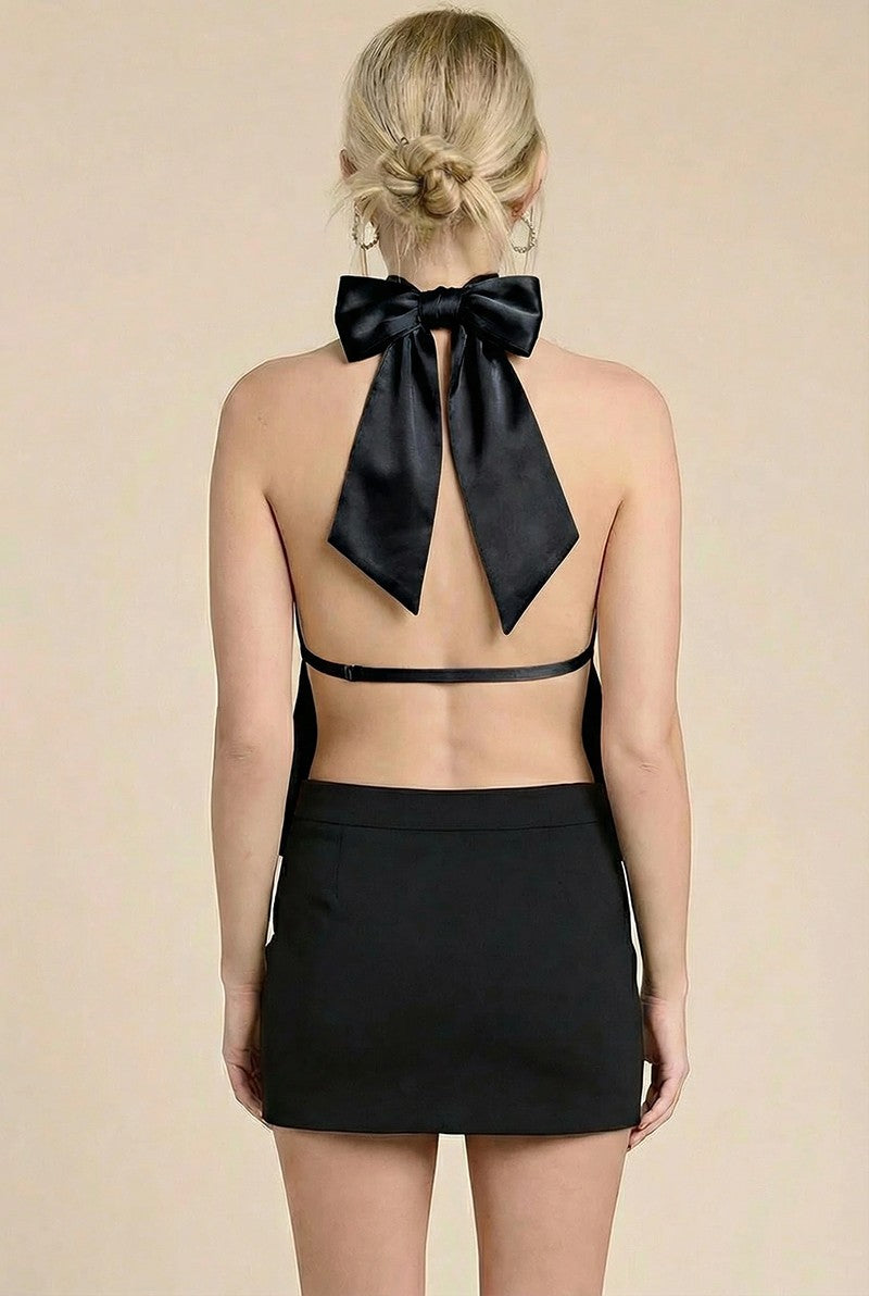 Asymmetrical Ribbon-tie Halter Top