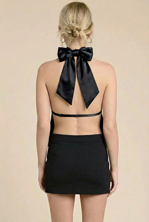Asymmetrical Ribbon-tie Halter Top