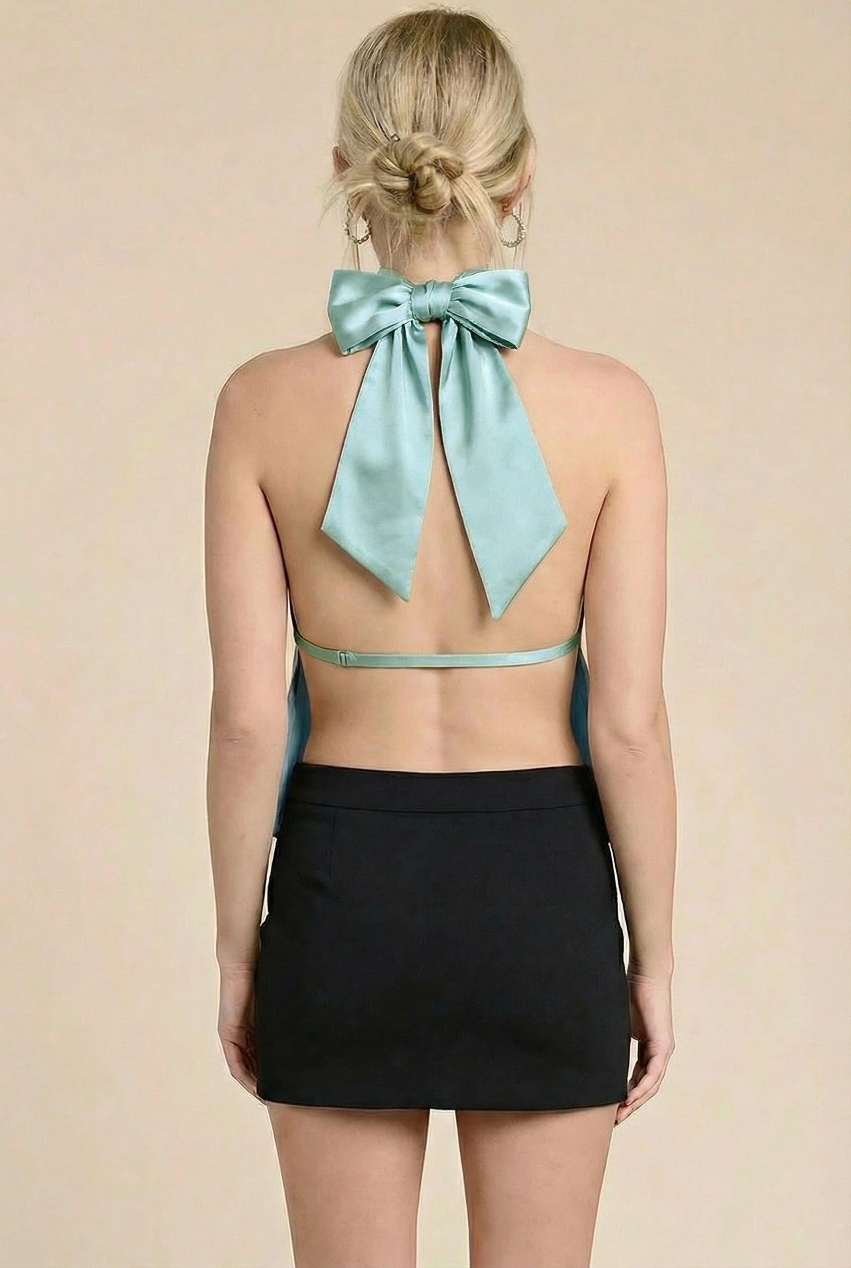 Asymmetrical Ribbon-tie Halter Top