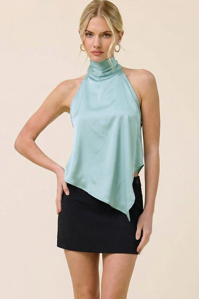 Asymmetrical Ribbon-tie Halter Top
