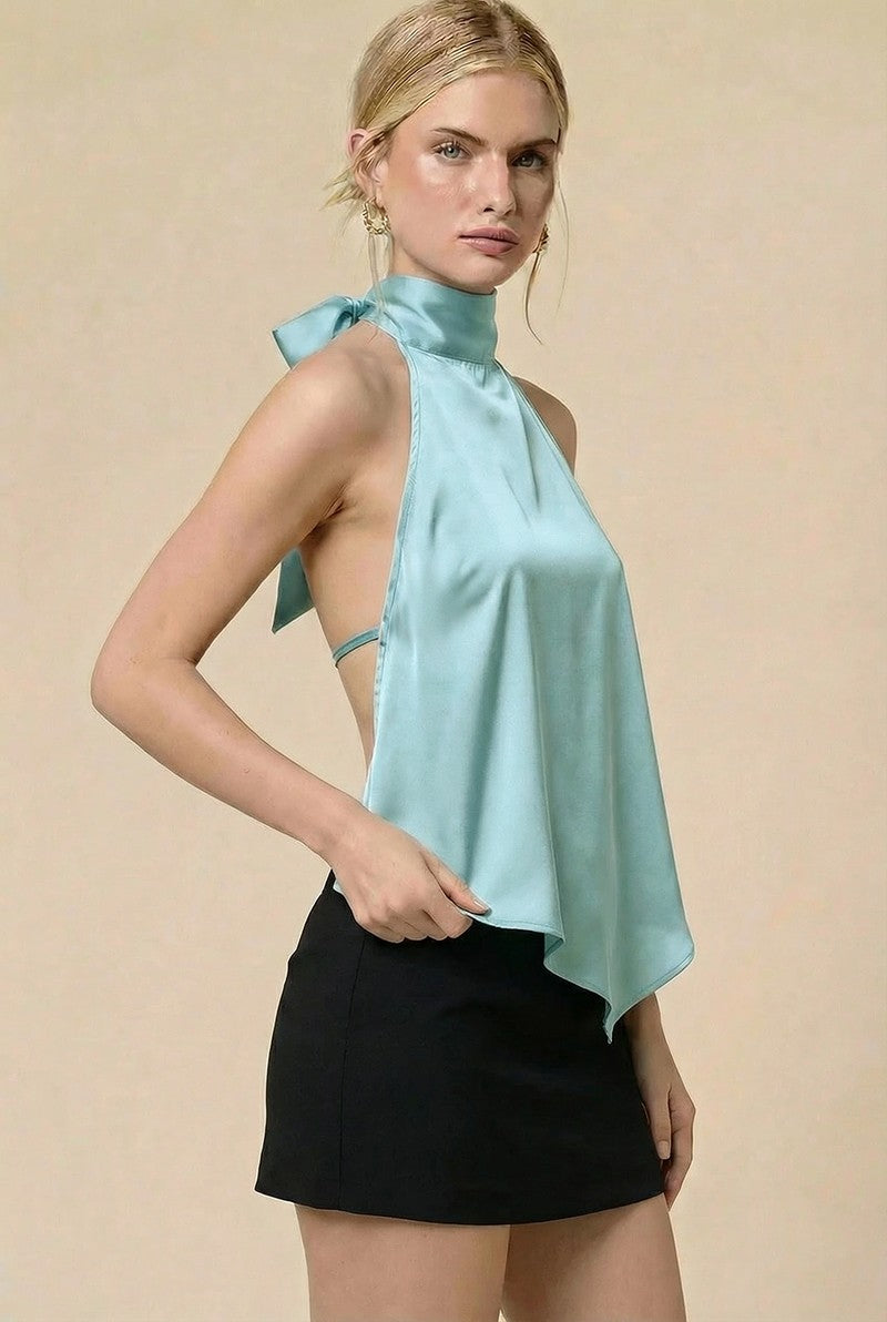 Asymmetrical Ribbon-tie Halter Top