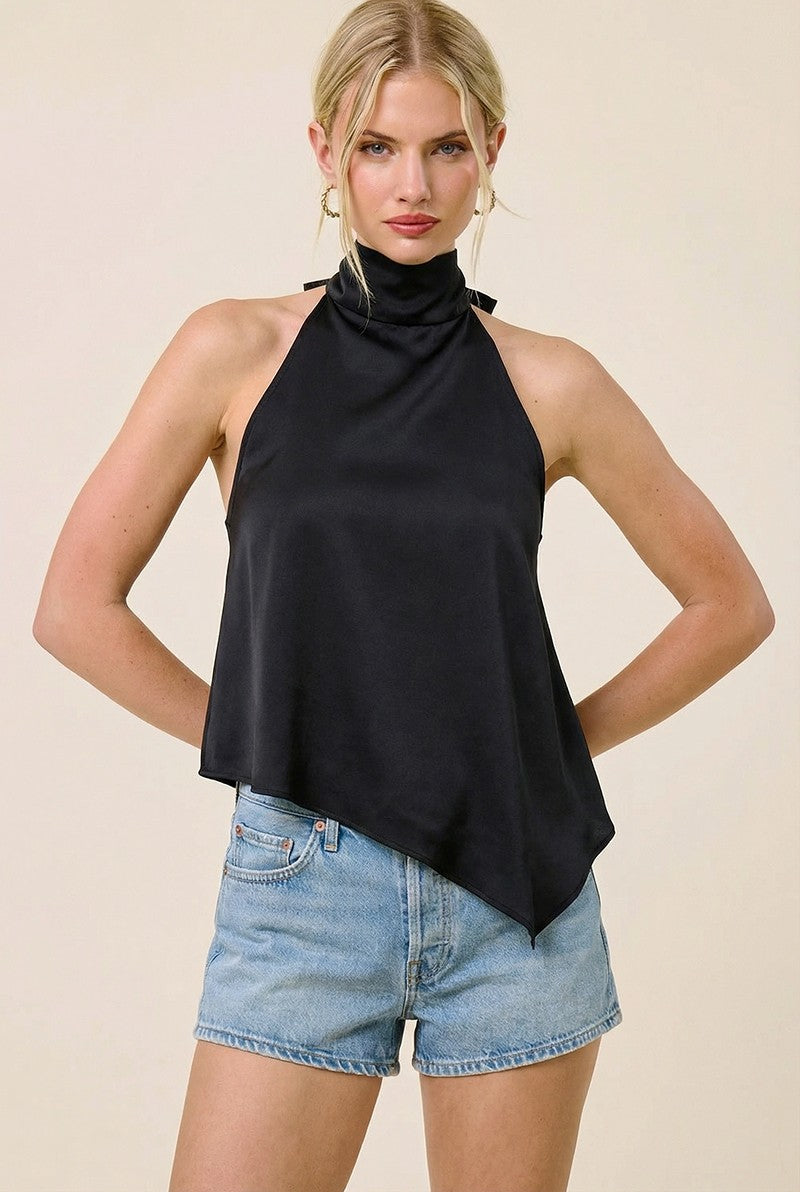Asymmetrical Ribbon-tie Halter Top