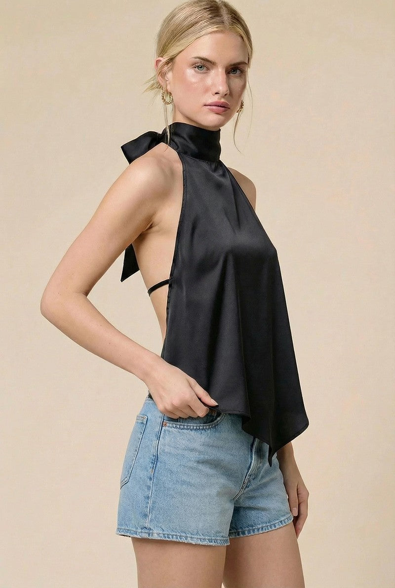 Asymmetrical Ribbon-tie Halter Top