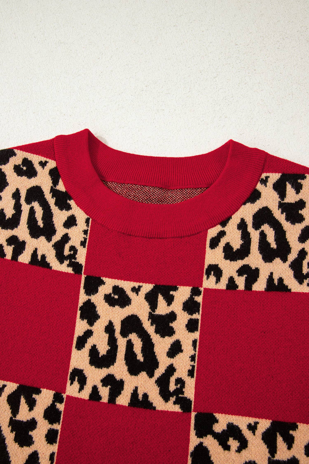 Plus Size Leopard Checkerboard Short Sleeve Sweater (S-3X)