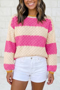 Striped Colorblock Texture Drop Shoulder Sweater