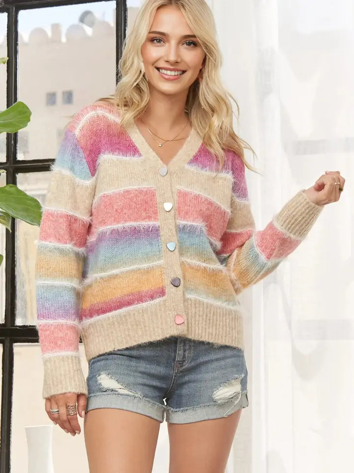 Color Block Stripe Button Down Cardigan