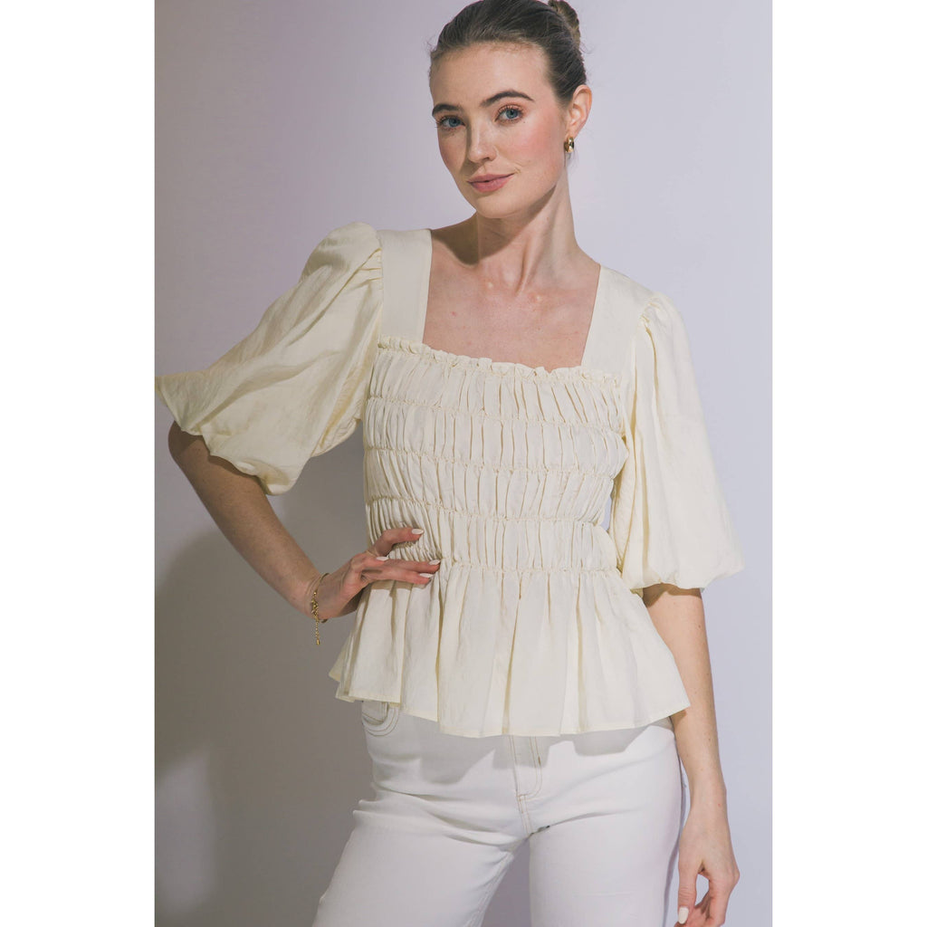 Puff-Sleeve Peplum Top