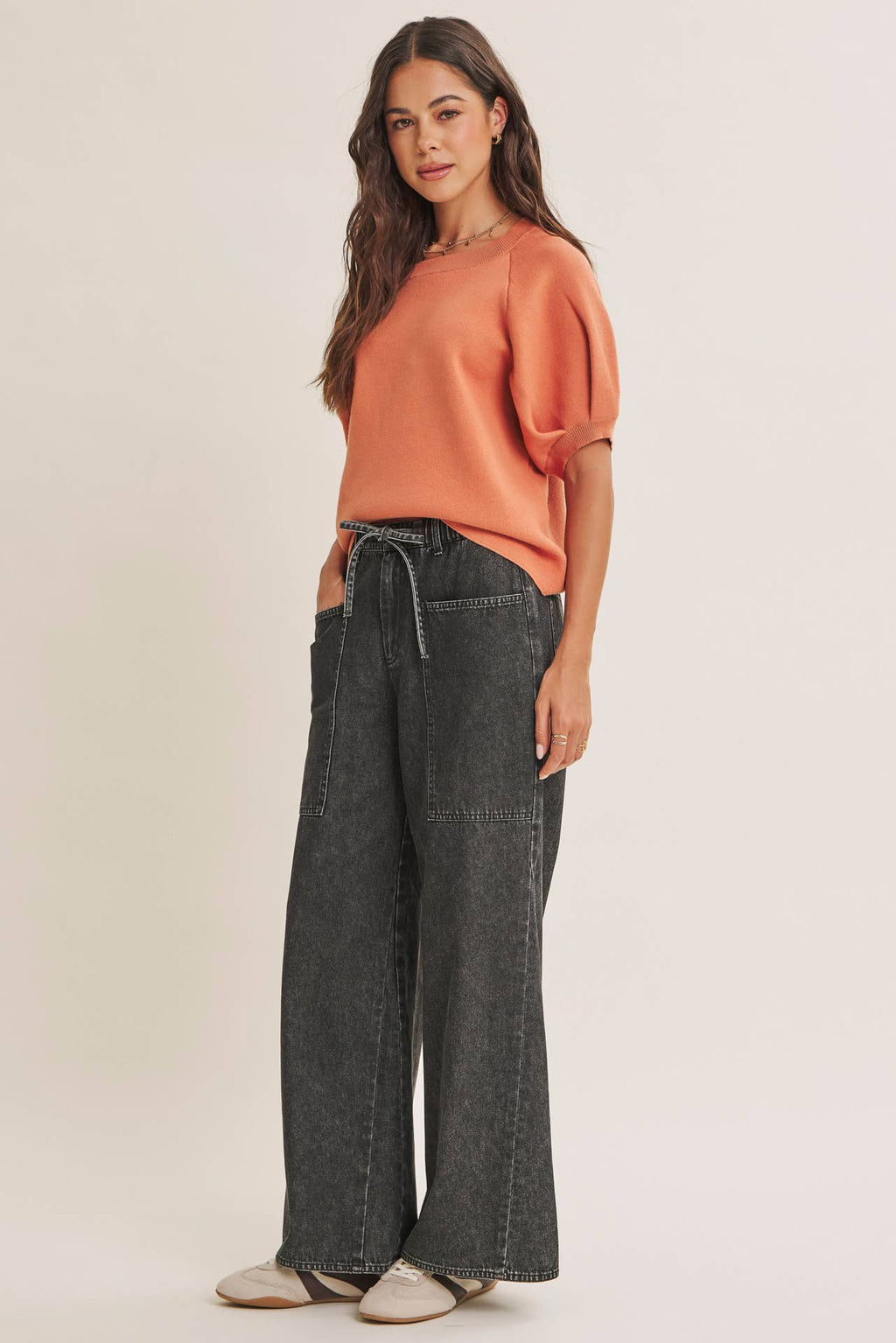 EASY VOLUME MOVEMENT BREATHABLE COTTON SWEATER WITH PUFF SLV