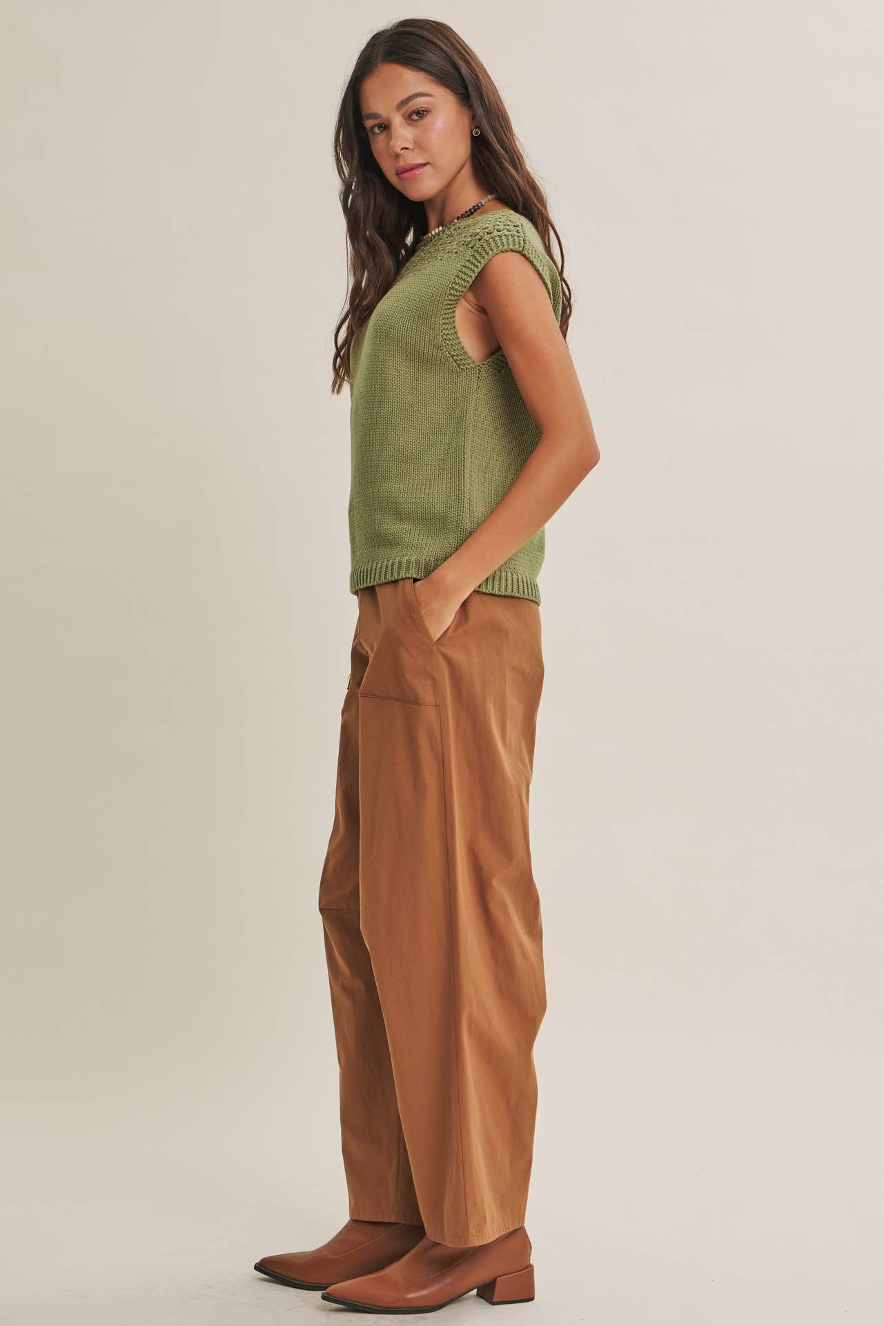 WEEKEND IN TUSCANY TIMELESS OPEN-KNIT FRONT YOKE SWEATER