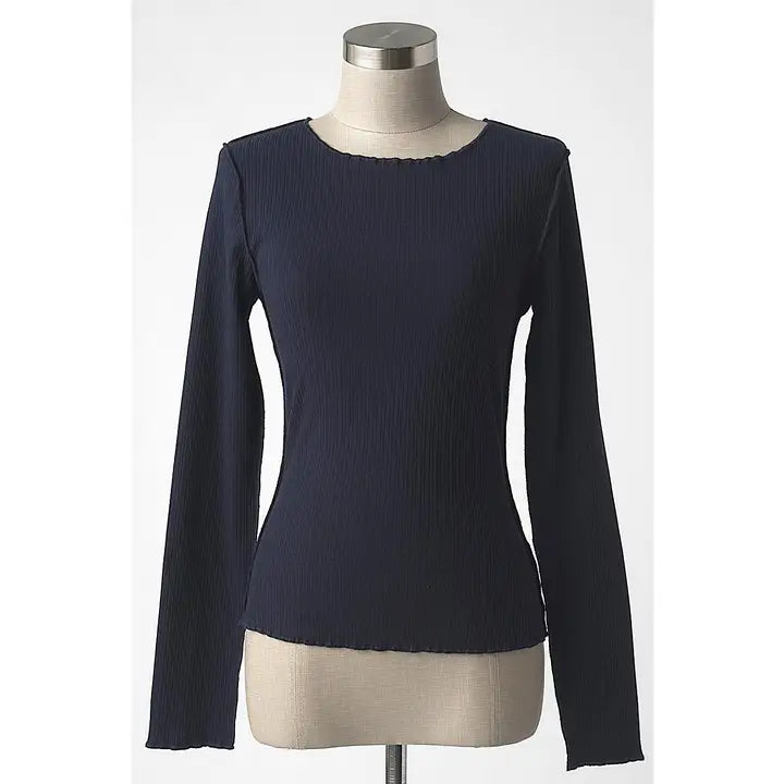 Ribbed Exposed Seam Long Sleeve Top