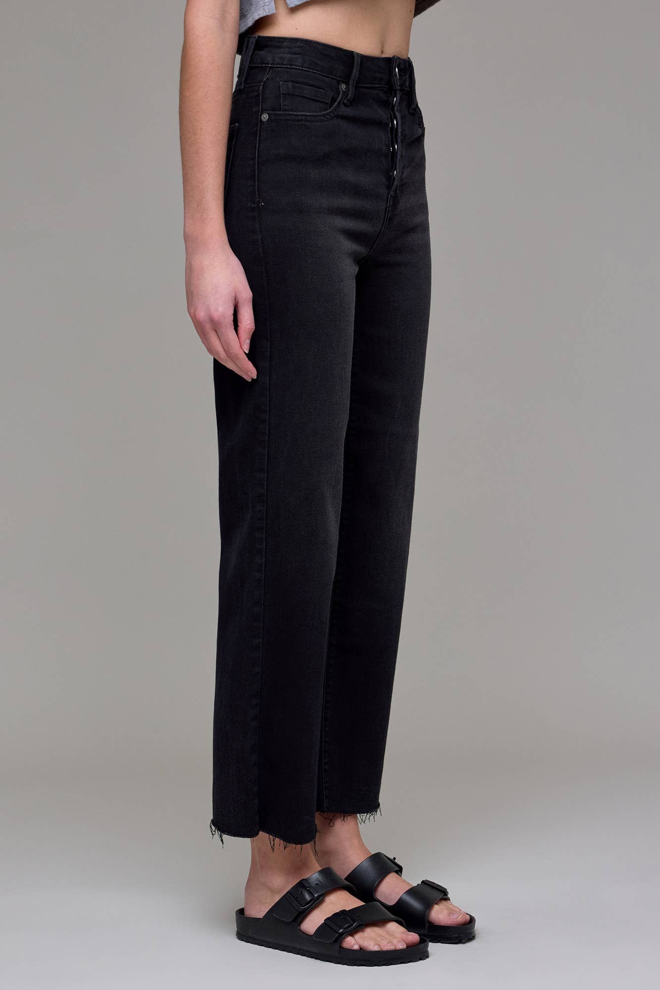 Hidden Jeans Black Wide Straight With Distressed Hem