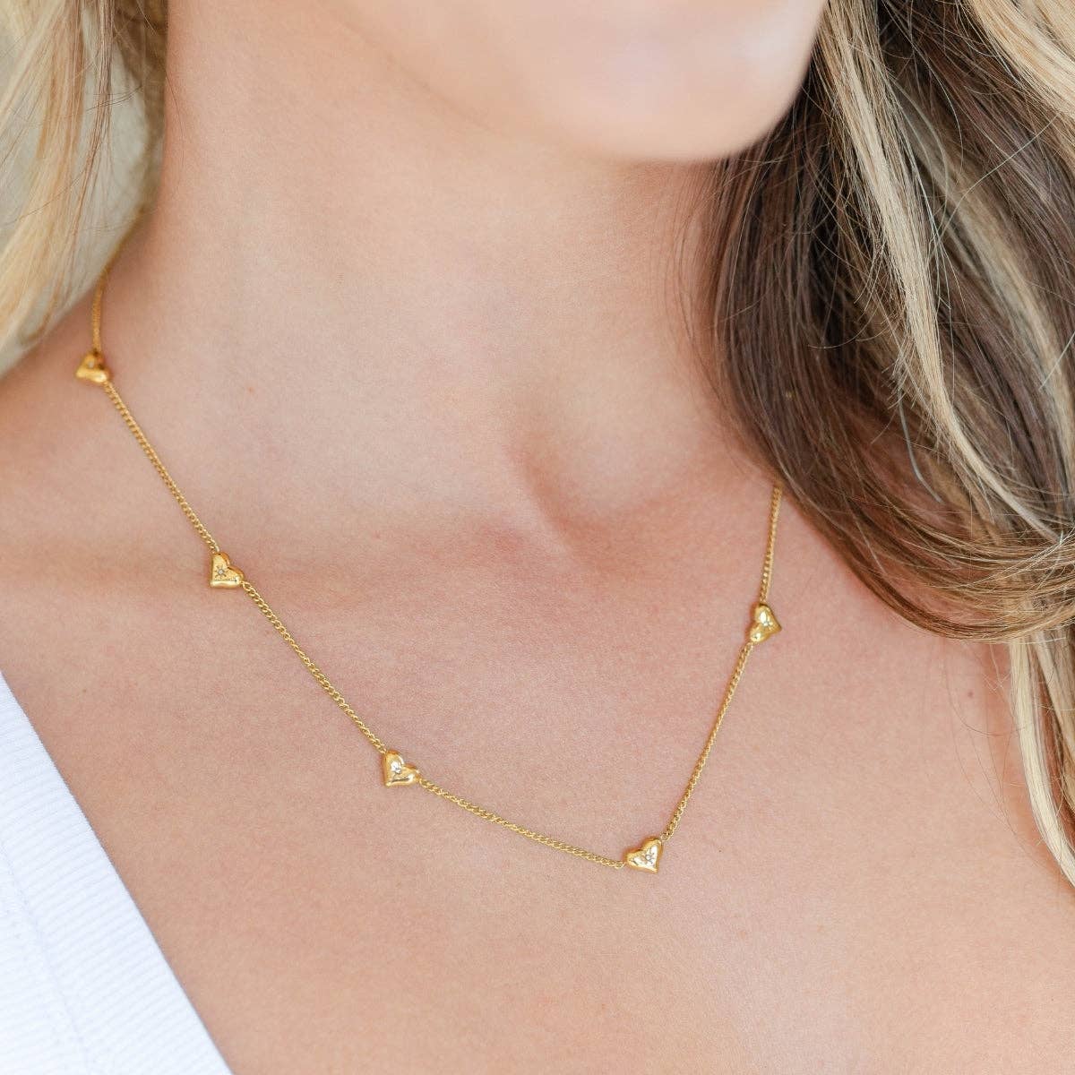 Multi-Heart Collar Necklace, Water-Resistant