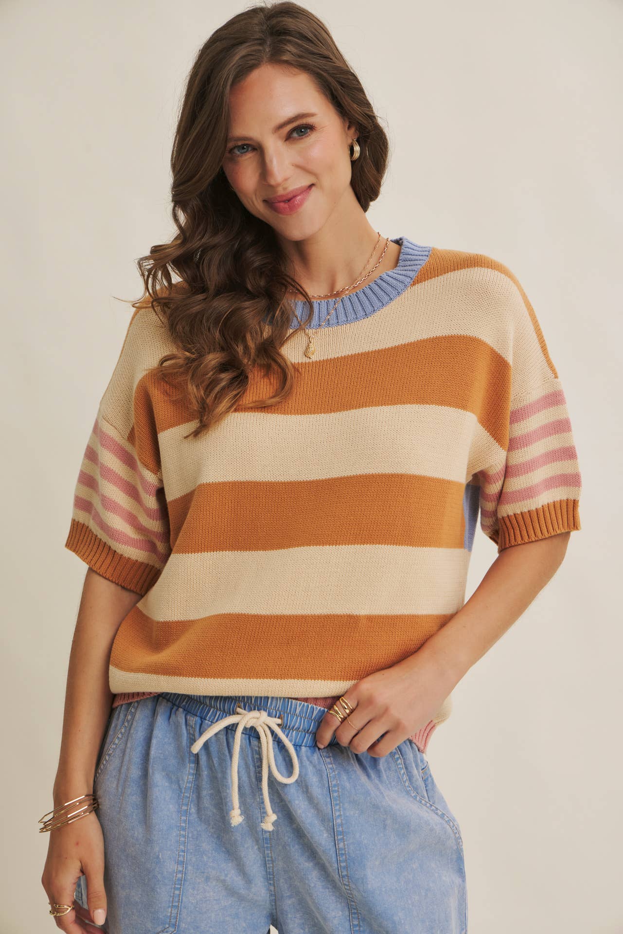 FEEL-GOOD PLAYFUL MULTI STRIPE EASY EVERYDAY COTTON SWEATER