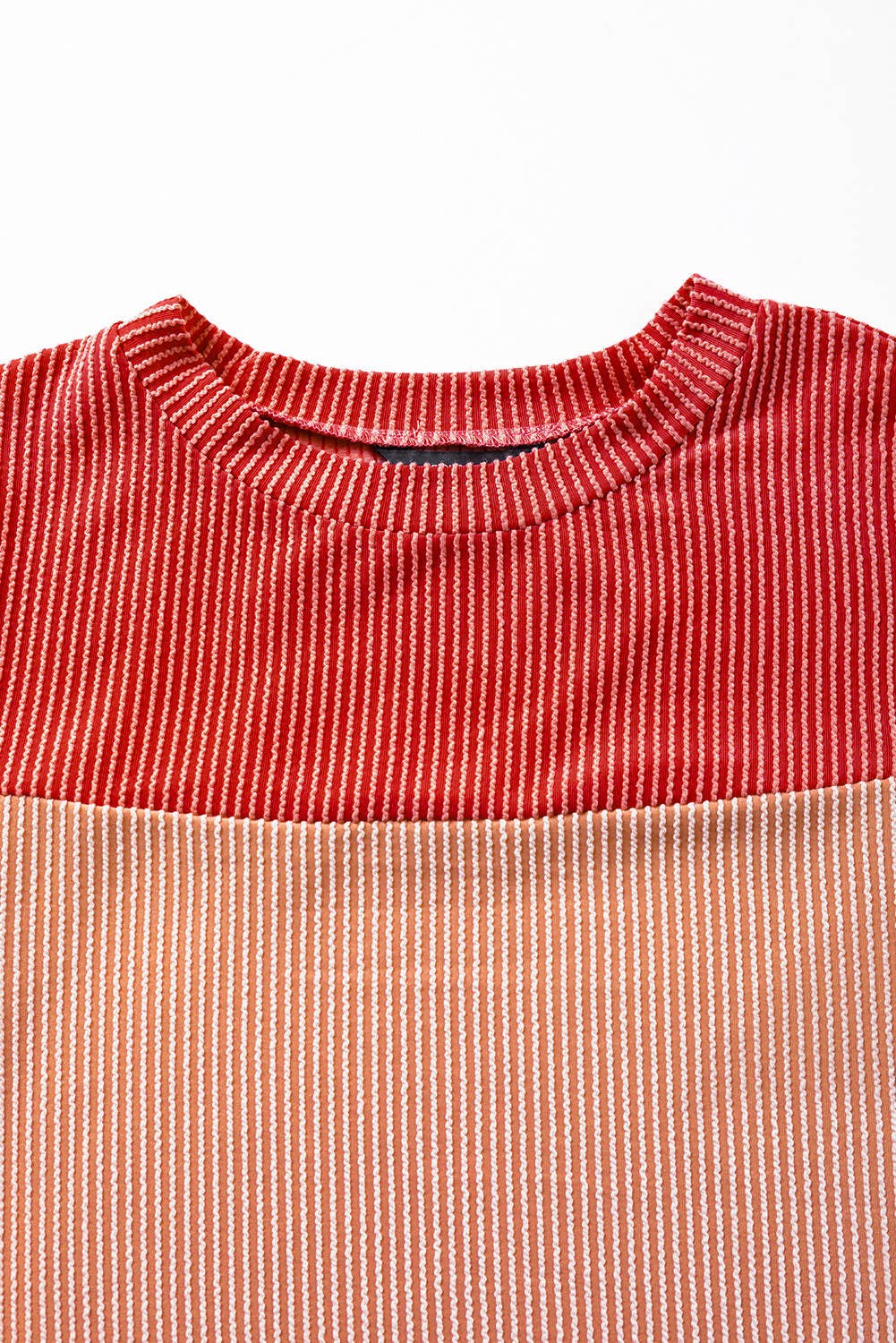 Rib Textured Colorblock Short Sleeve T Shirt (S-XL)