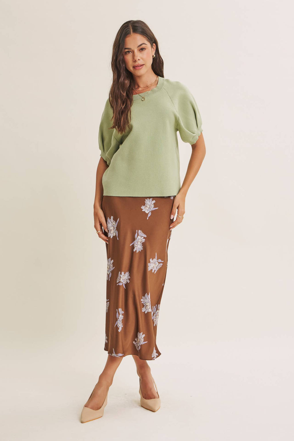 EASY VOLUME MOVEMENT BREATHABLE COTTON SWEATER WITH PUFF SLV