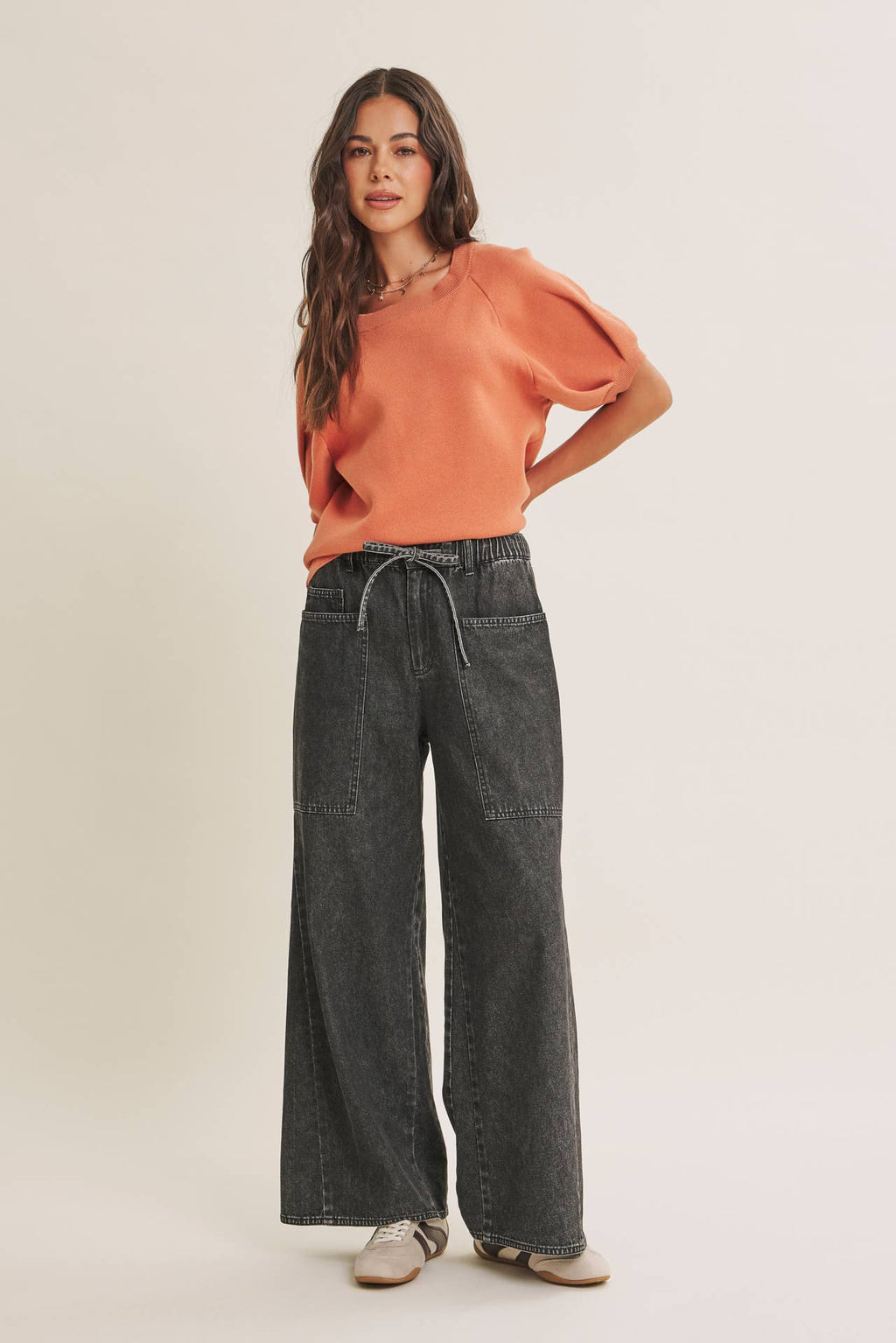 EASY VOLUME MOVEMENT BREATHABLE COTTON SWEATER WITH PUFF SLV
