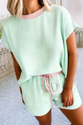 Casual Solid Colorblock Short Sleeve Set