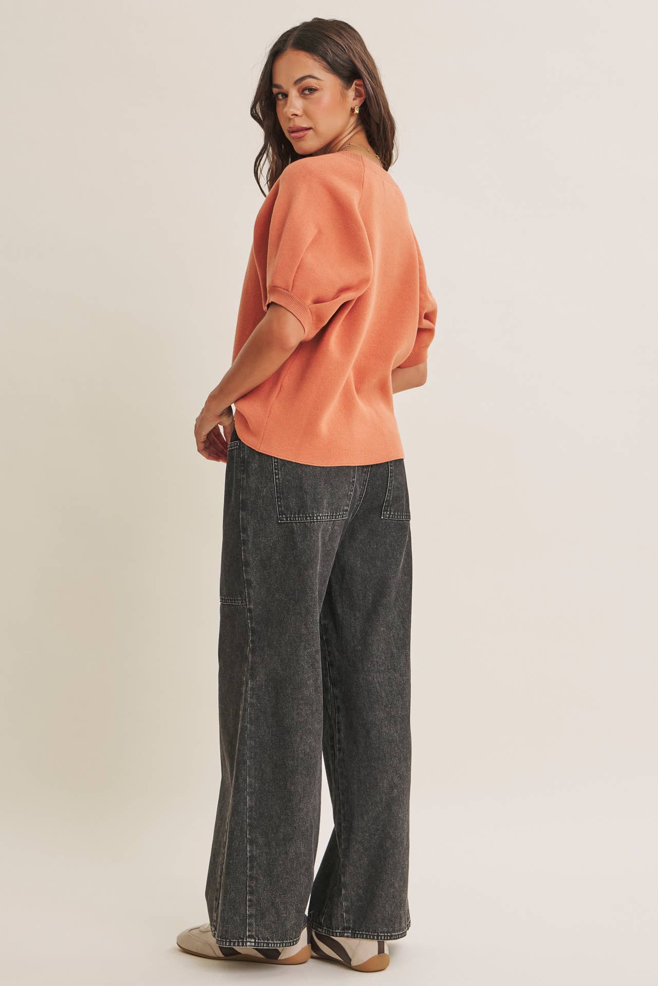 EASY VOLUME MOVEMENT BREATHABLE COTTON SWEATER WITH PUFF SLV