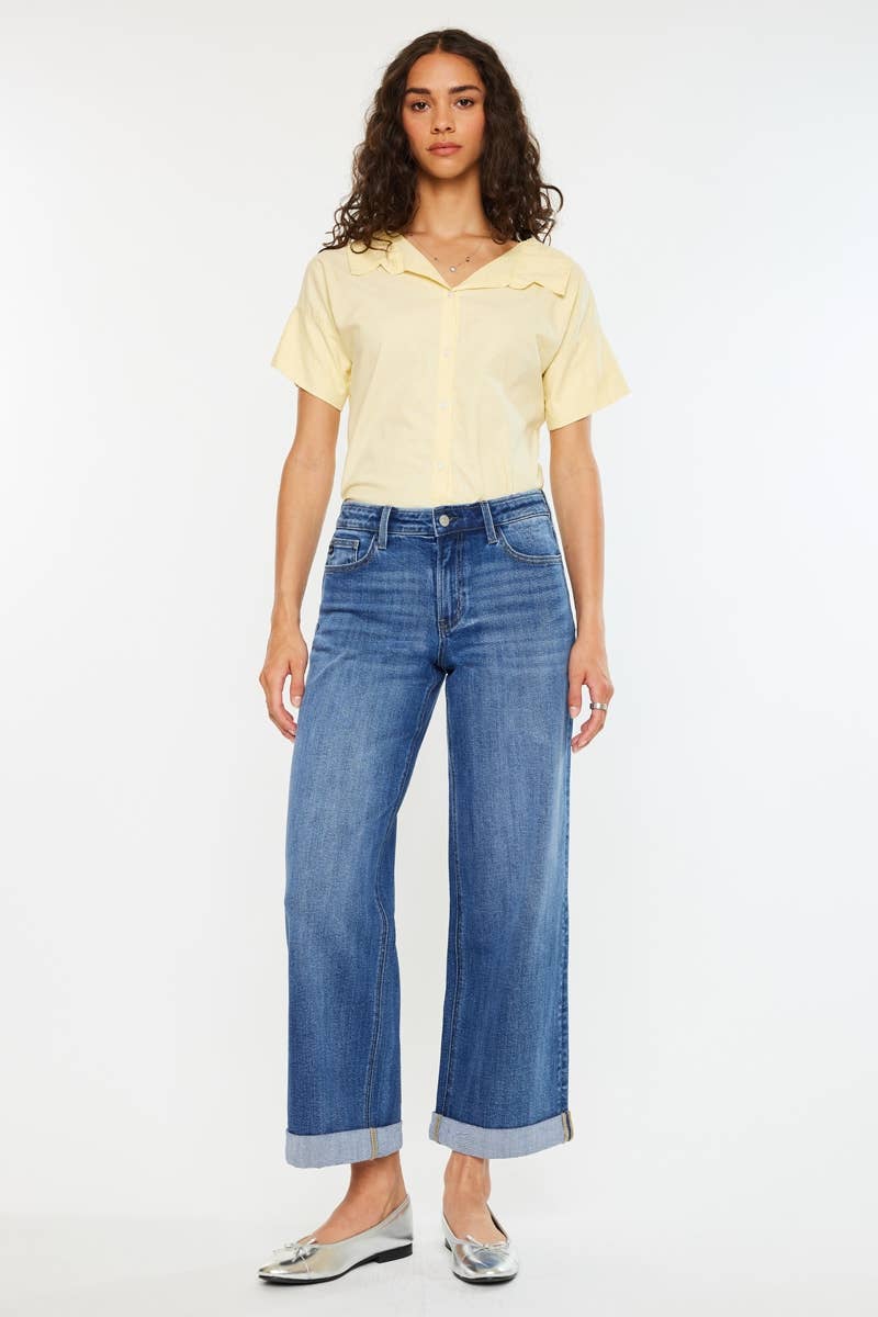 Kan Can Dark Wash High Rise Wide Leg Jean